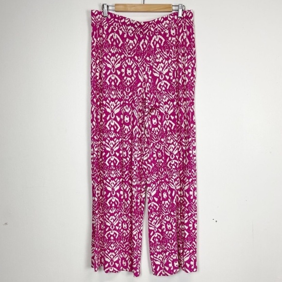 🆕 RALPH LAUREN Pants Womens Pink White Geometric Wide Leg Knit Jersey Palazzo - Picture 3 of 5